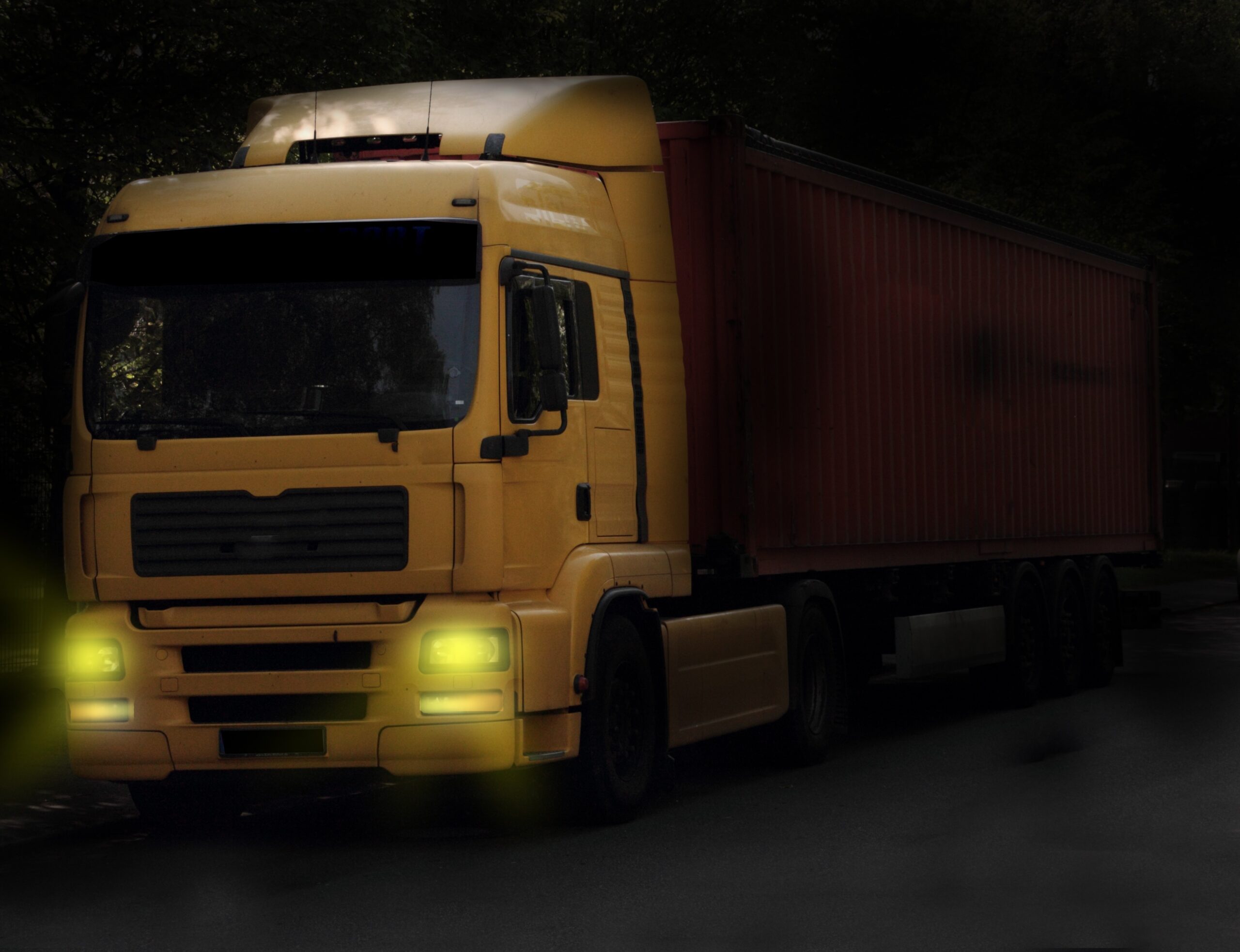 truck in the dark with lights on truck in the dark with lights on